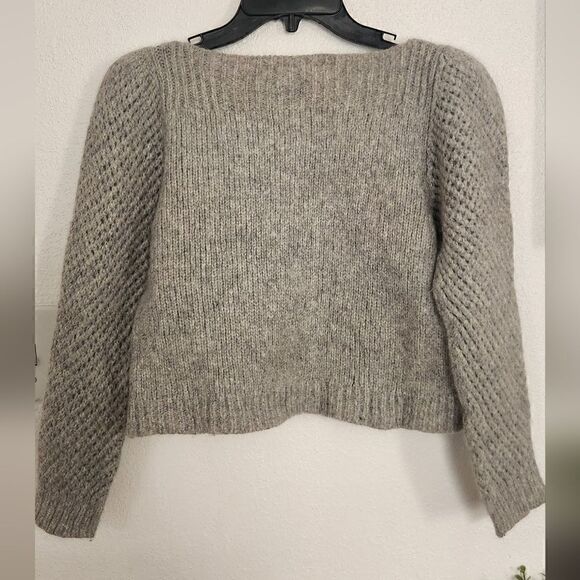 LoveShackFancy Rosie Pullover Gray Sweater Puffer Sleeve Size Medium - Picture 7 of 15